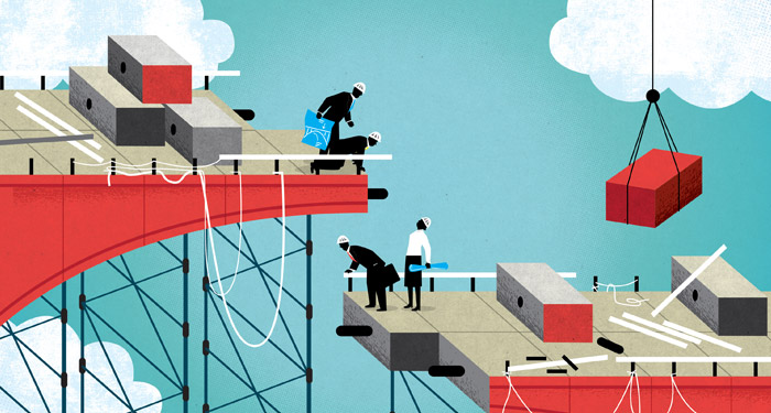 illustration of people building a bridge