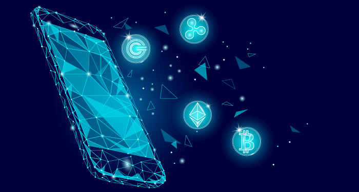 An abstract illustration of a phone on a blue background
