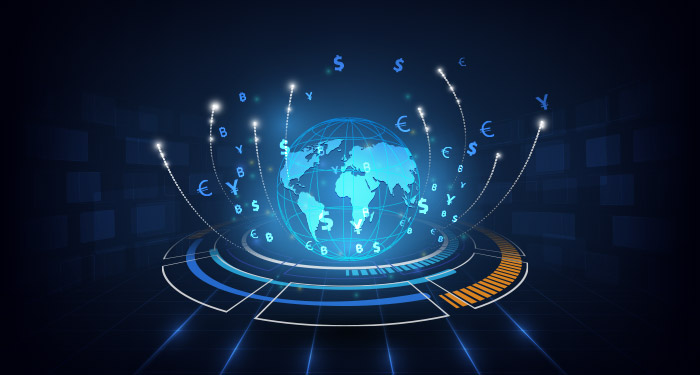 Illustration of a globe depicting transactions