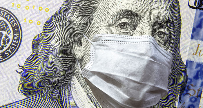 Benjamin Franklin wearing a mask